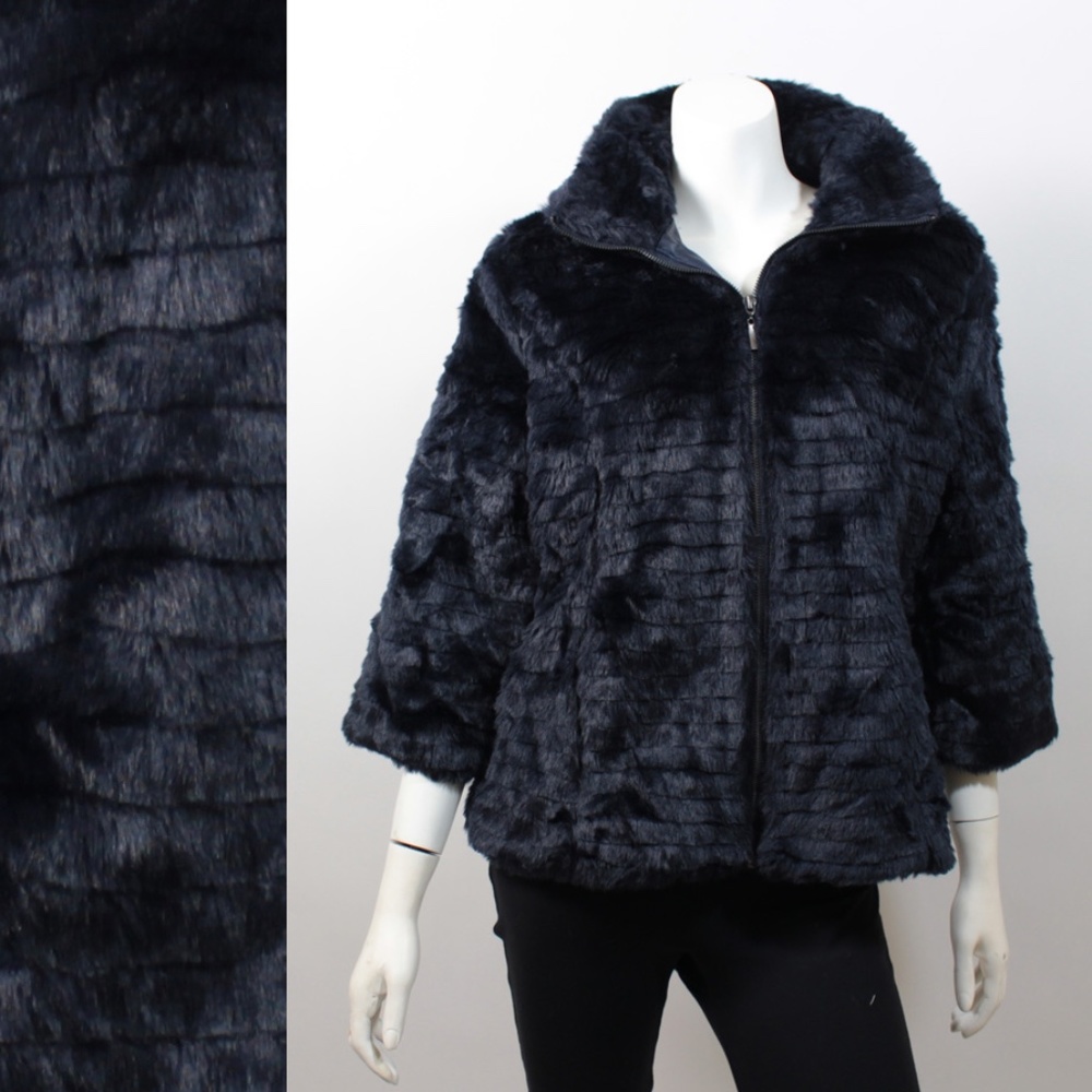 Ladies Faux Fur Zip 3/4 Sleeve Jacket